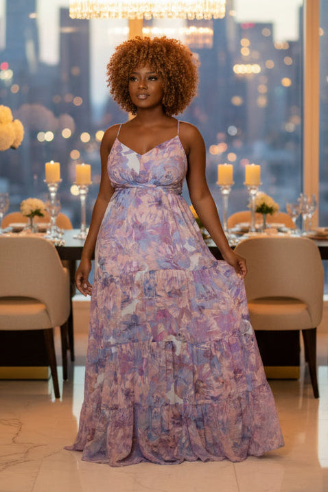 Beauty At The Beach Floral Chiffon Maxi Boutique Dress