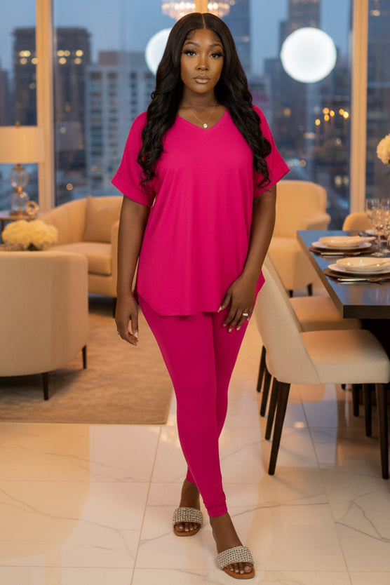 Take It Easy Pant Set - Fuchsia