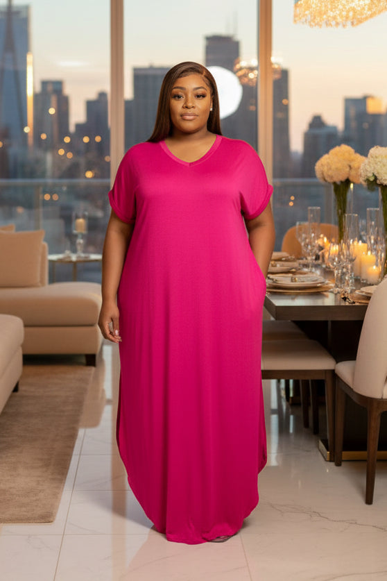 The Essentials Oversized Maxi Dress - Fuchsia