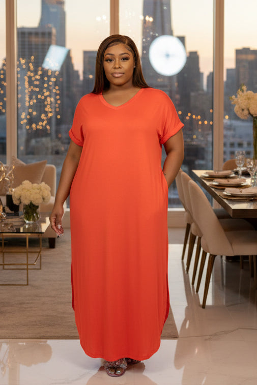 The Essentials Oversized Maxi Dress - Orange
